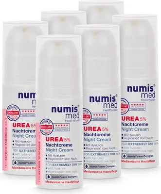 Produktbild von numis med Nachtcreme mit 5% Urea - Hautberuhigende Gesichtscreme für beanspruchte Gesichtshaut - Hautpflege 6x 50 ml