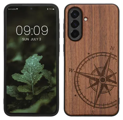 Produktbild von kwmobile Handyhülle für Samsung Galaxy A56 5G Hülle Holz - Case mit TPU Bumper - Stoßfestes Hardcase - Schutzhülle Cover in Dunkelbraun