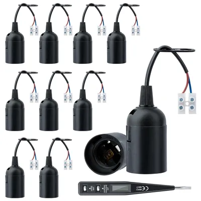Productafbeelding van Renovatiefitting - E27 - Bouwplaatsfitting - Met kabel - Zwart - 10 stuks