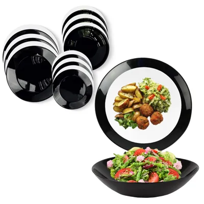 Obrázok produktu pre 18-dielna kombinovaná súprava Sonia Black & White, moderná súprava riadu pre 6 osôb, porcelánová súprava riadu