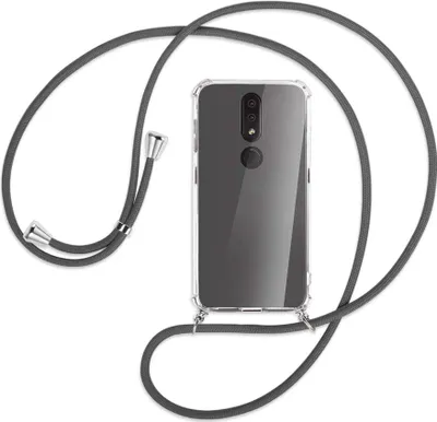 Produktbild von Handykette Backcover-Schutzhülle mit Band (Metall silberfarben) für Nokia 4.2 - dunkelgrau