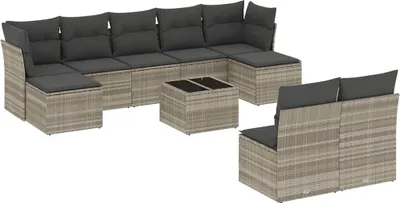Produktbild von vidaXL 10-tlg. Garten-Sofagarnitur mit Kissen Hellgrau Poly Rattan