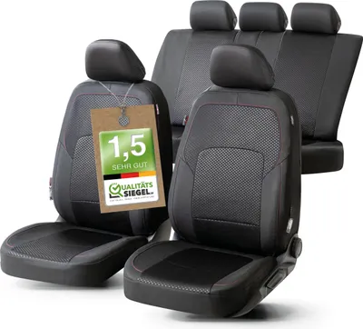 Produktbild von WALSER Premium Autositzbezüge Logan mit Reißverschluss Qualitätssieger * Sitzbezüge Auto, ZIPP-IT Schonbezüge Komplettset, 2 Vordersitzbezüge, 1 Rücksitzbezug schwarz/rot 11861