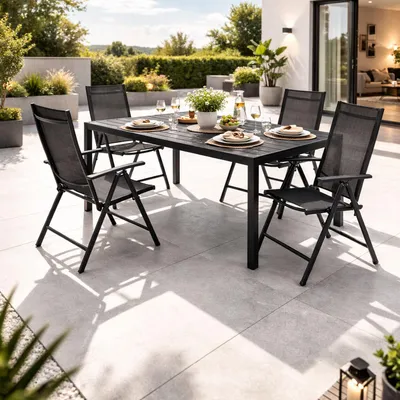 Gartengarnitur 5tlg Gartenmöbel Set Alu Non-Wood 160x90cm Anthrazit/Schwarz