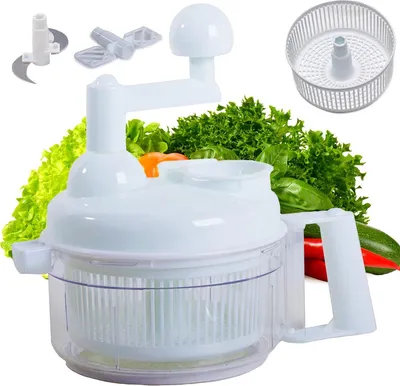 Productafbeelding van Handmatige groentehakselaar 3-in-1 – Multifunctionele hakker, antislip, roestvrijstalen messen, eierdooier-scheider, vaatwasmachinebestendig, keukenaccessoire – Wit
