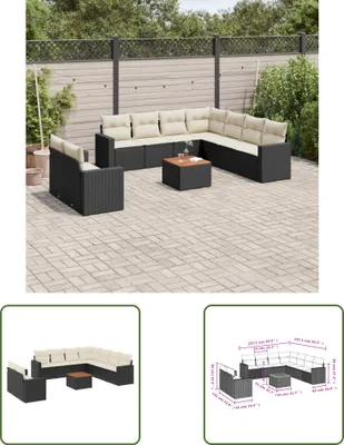 Produktbild von The Living Store 10-tlg. Garten-Sofagarnitur mit Kissen Schwarz Poly Rattan