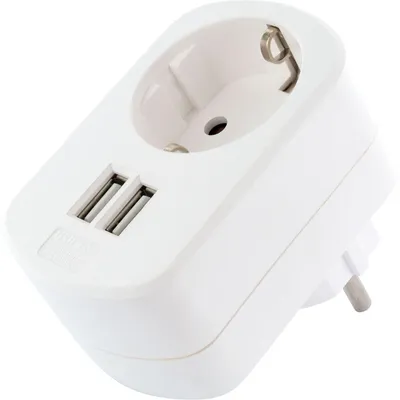 Immagine prodotto di Adattatore di ricarica USB con presa di corrente, alimentatore USB a 2 porte, adattatore 230 V con presa passante