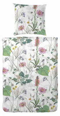 Produktbild von Primera Mako-Satin Bettwäsche 155x220 Blumen Blüten Wiese Blätter silber 243207-05