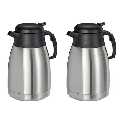 Produktbild von 2er Set Thermoskannen Edelstahl 1,5 Liter Isolierkanne Teekanne Thermo Kaffee Tee Kanne Kaffeekanne Einhandautomatik