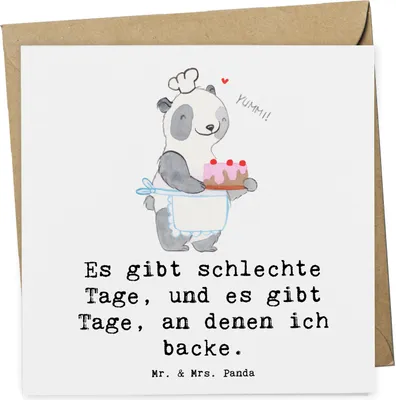 Produktbild von Mr. & Mrs. Panda Grußkarte Panda Backen - Weiß - Geschenk, Glückwunschkarte, Kuchen, Klappkarte, Hobbybäcker, anlasskarte, faltkarte, doppelkarte