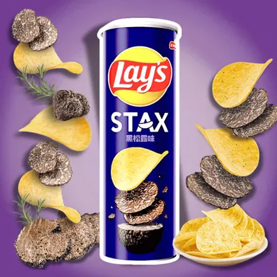 Productafbeelding van Lay's STAX, smaak: zwarte truffel, 90 gram – Chips met de smaak van zwarte truffel