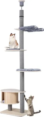 Produktbild von Deckenhoher Katzenbaum mit Hängematte und Plattformen, verstellbar