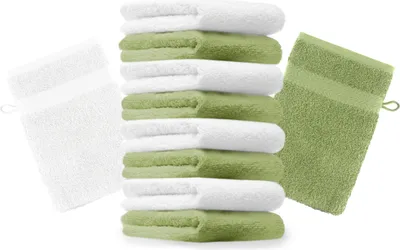 Produktbild von Betz 10 Stück Waschhandschuhe 16x21 cm PREMIUM 100% Baumwolle  Farbe: apfelgrün und weiß