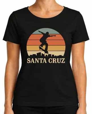Zdjęcie produktu dla Santa Cruz Skateboard Skater Retro Sunset Vintage Beach Ladies T-Shirt, Czarny, M