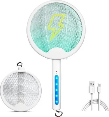 Produktbild von OZAVO Elektrische Fliegenklatsche OZ088, Klappbar Insektenvernichter LED Mückenklatsche 2000 mAh Fliegenwedler ABS-Material mit Typ C Kabel