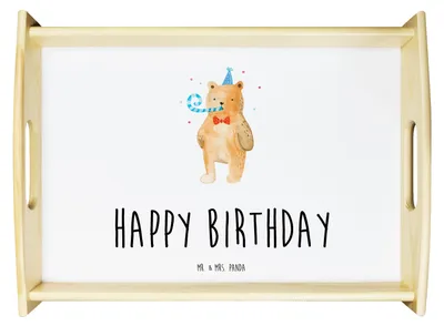 Produktbild von Mr. & Mrs. Panda tablett aus holz Bär Geburtstag - Weiß - Geschenk, Dekotablett, tragetablett, sofatablett, Teddy, Happy Birthday, Alles Gute, betttablett, Glückwunsch