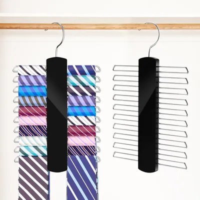 Imagen del producto de Soportes para corbatas de madera, juego de 2 unidades, con 20 barras, giratorios 360°, para la organización de accesorios
