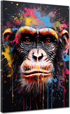 Produktbild von Affe Pop Art Splash Tier Leinwandbild Wandbild Deko XL Kunst: 60x80x4cm