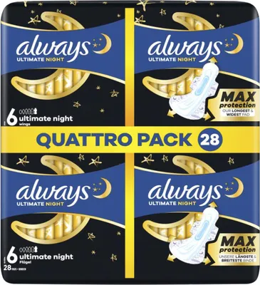 Obrázok produktu pre Always dámske vložky Ultimate Night (veľkosť 6) s krídelkami, 28 kusov