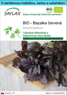 Obrázok produktu pre SAFLAX Darčeková sada - BIO - Bazalka červená - Ocimum basilicum - 400 Semená - S darčekovou krabičkou, prepravným štítkom, darčekovou kartou a pestovateľským médiom