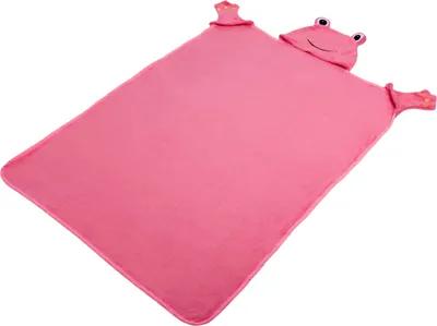 Produktbild von WALSER 26016 Froggy Kinderdecke, Kuscheldecke, Schmusedecke, Plüschdecke mit Kapuze und Handschuhen, pink 130 x 100 cm