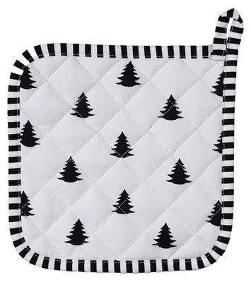 Produktbild von Clayre & Eef Topflappen 20x20 cm Schwarz Weiß Baumwolle Weihnachtsbäume
