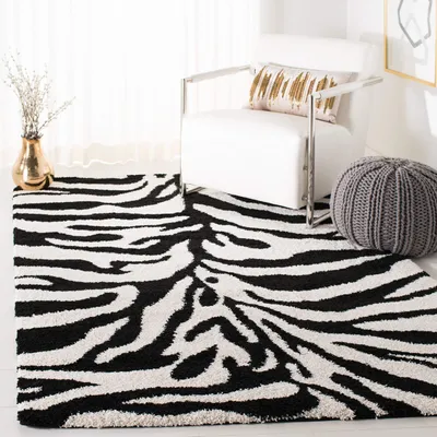 Hochflor-Teppich 99x160 cm, Elfenbein/Schwarz, Polypropylen