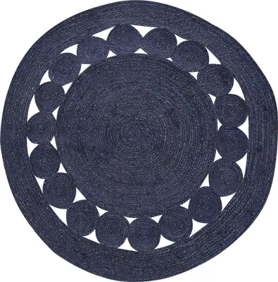 Zdjęcie produktu dla BELIANI Dywan ciemnoniebieski juta ø 120 cm dekoracyjny ręcznie pleciony styl boho do przedpokoju korytarza salonu