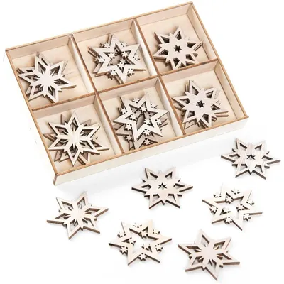 Produktbild von 24 kleine Holzsterne natur braun 4,3 cm - als Streudeko Tischdeko
