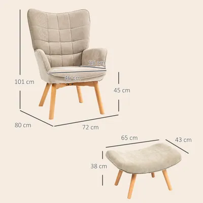 Productafbeelding van HOMCOM fauteuil met voetenbankje, relaxfauteuil, gestoffeerde fauteuil met corduroy-look, grijs