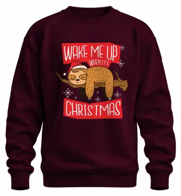 Productafbeelding van Maak me wakker als het kerst is. Faultier - Kerstmis, kerstcadeau, kersttrui, uni, bordeauxrood, maat S