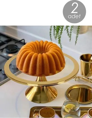Produktbild von Hermia Concept, Pst 2 - Gold, Dessertteller, Kuchen-Servierplatte, Gold, Glas, 30 x 30 x 14 cm