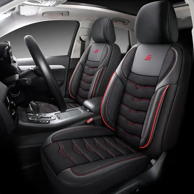 Produktbild von Autositzebezüge für Mazda CX-30 | Komplettes Set | AID Serie | Schwarz mit roten Nähten
