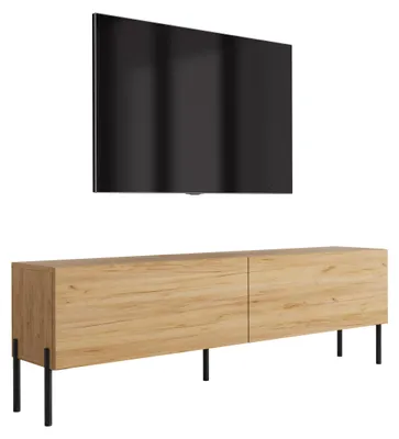 Image de Meuble TV, pieds noirs, finition chêne, dimensions : 170 x 32 x 52 cm