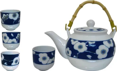 Produktbild von 280 Teeset 5 tlg. Umeko blau weiss Blumen Keramik groß Geschenkkarton