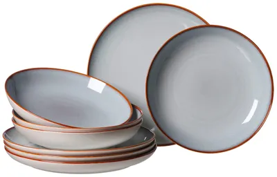 8-teiliges Tafelservies, Steinzeug, grau, 4 flache + 4 tiefe Teller