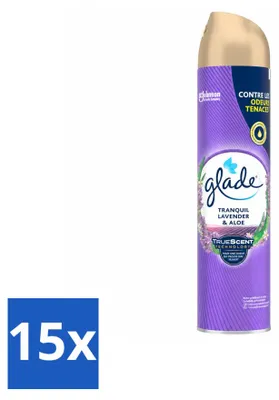 Imagen del producto de 15 aerosoles ambientadores Glade, aroma lavanda y aloe, 300 ml, pack ahorro, 15 unidades
