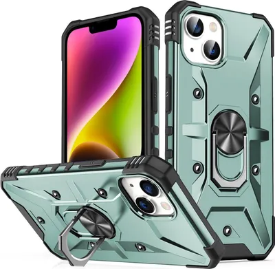 Produktbild von Mobigear Armor Ring iPhone 14 Plus Hülle Hardcase Backcover Stoßfest mit Ringhalter - Grün