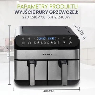 Image de Friteuse à air - 10 litres - double panier - puissance de 2400W - cuisson sans huile