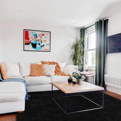 Productafbeelding van Hoogpolig tapijt 120 x 180 cm, zwart, antislip, voor woonkamer