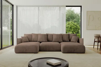 Produktbild von ALTDECOR Ecksofa in U-Form mit Schlaffunktion und Bettkasten - ONESK-U 317x177x72 cm  Braun - Corner Sofa Bett Eckcouch Couch U-Form Schlafcouch Ausziehbar Wohnlandschaft Schlafsofa Cauchsofa