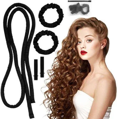 Produktbild von Unyqoos® Schwarzes Lockenband-Set – hitzefreie, natürliche Locken ohne Schäden, komfortables Stirnband mit Elastikern, auch über Nacht tragbar, für alle Haartypen