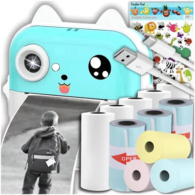 Image de Appareil Photo Instantané Pour Enfants Avec Mini-Imprimante + 11 Rouleaux + Autocollants