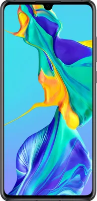 A smartphone with a colorful abstract wallpaper displayed on the screen.