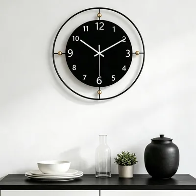 Wandklok rund 33 cm schwarz Metallrahmen analog leise