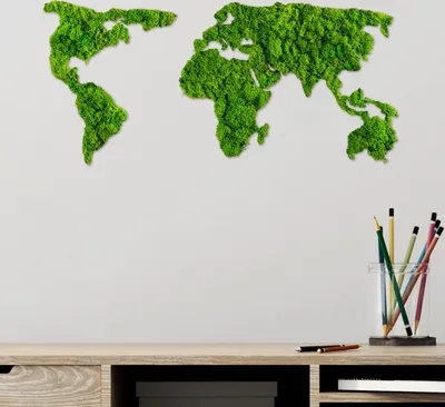Immagine prodotto di Wallity, Mappa del mondo, accessorio decorativo da parete in metallo, 100 % MDF / MOOS, verde, 70 x 32 cm