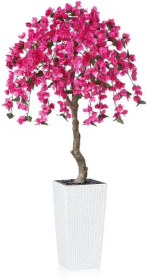 Image de Plantes artificielles de bougainvilliers dans de grands pots blancs, 180 cm, résistantes aux UV, en plastique, pour la décoration d'intérieur et d'extérieur