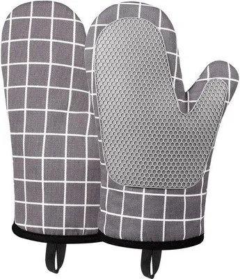 Produktbild von Unyqoos® Hitzebeständige Ofenhandschuhe 28 x 18 cm – Silikon-Anti-Rutsch & wattierte Baumwoll-Innenfütterung, -40 °C bis 230 °C, Vollfinger für Ofen, Grill & Mikrowelle
