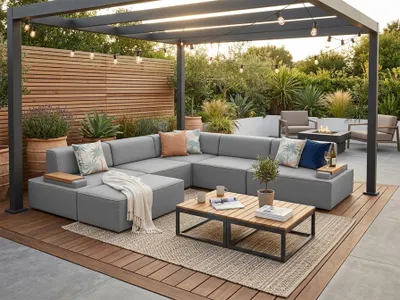 Produktbild von TRADA Gartenecksofa Ravello XXL Grau 324x324 cm Gartenmobel set Verstellbare Kopfstützen Modular
