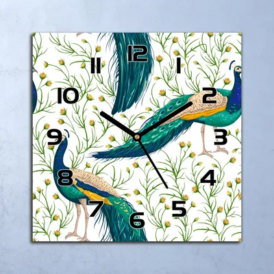 Produktbild von Wanduhr Echt-Glas-Küchenuhr Pfauen Quarz Lautlos 30x30 Deko Bilder